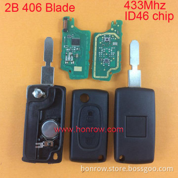 Hot Peugeot 2 button NE78 406 Blade 433Mhz ID46 Chip flip remote key